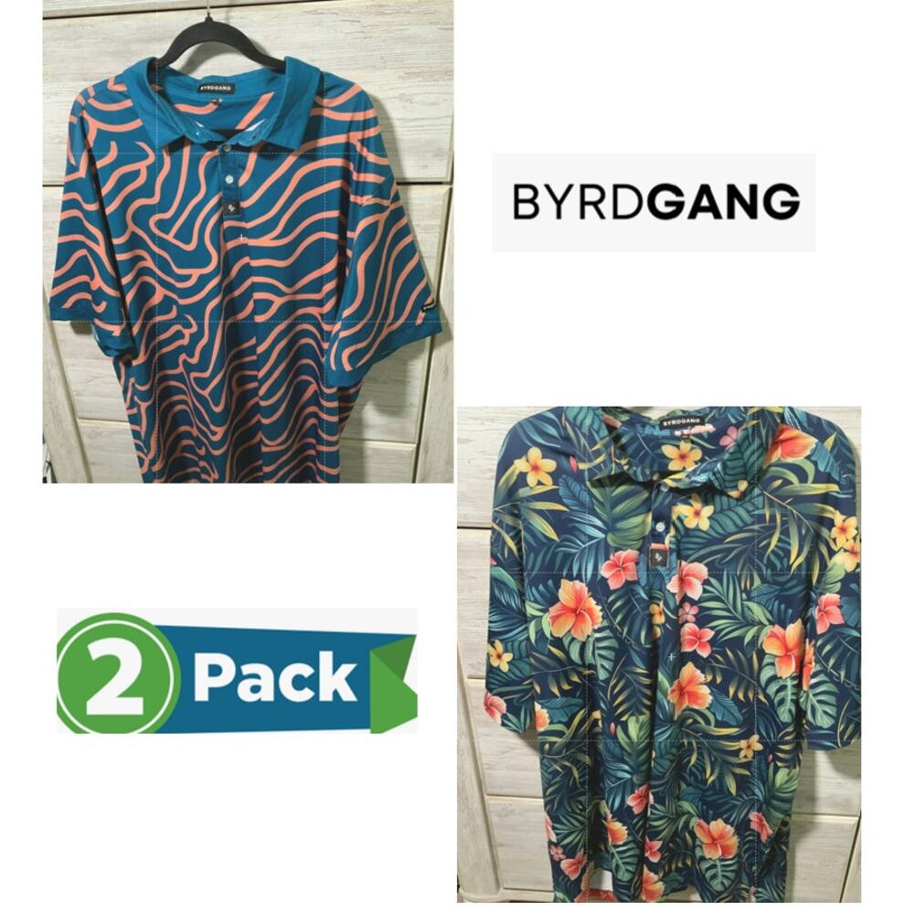 Bundle (2) Byrdgang Men's Polo Shirts 3XL Big and Tall Tropical & Abstract Print